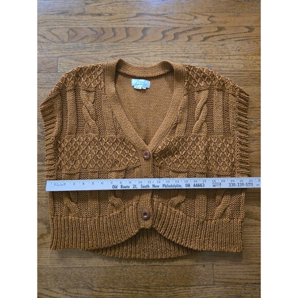 Anthropologie Cable Knit Button Up Sweater Vest Oversized Golden Brown Size XS - Picture 7 of 7
